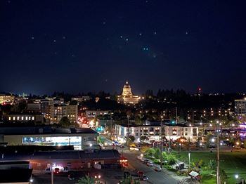 Night sky view of the Capitol Campus  at Harbor Heights 55+ Community, Olympia, Washington